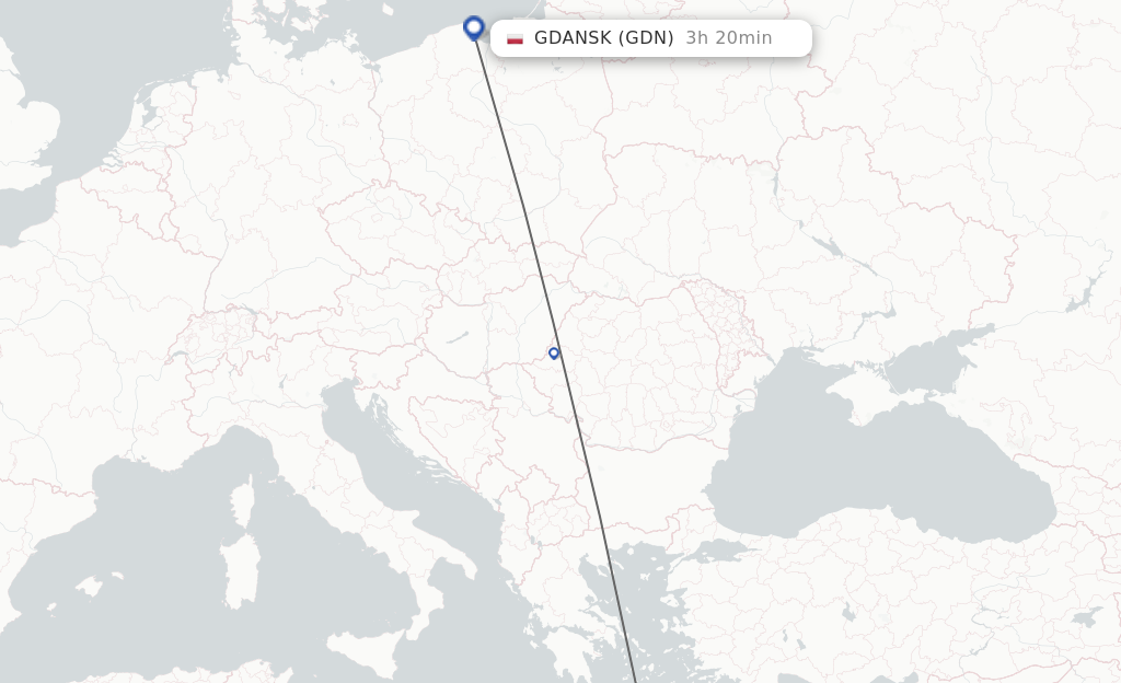Flights from Heraklion to Gdansk route map
