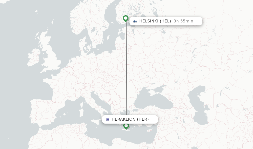 Flights from Heraklion to Helsinki route map