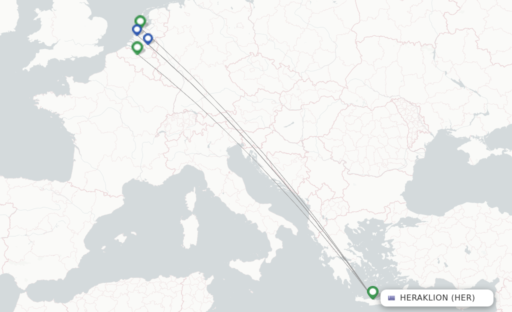 Route map with flights from Heraklion with Transavia