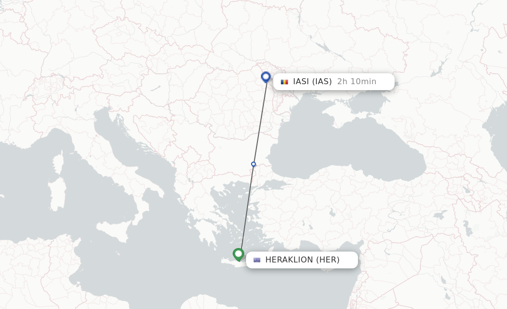 Flights from Heraklion to Iasi route map