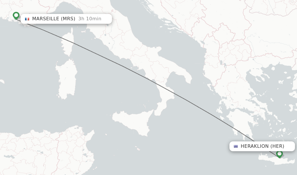Flights from Heraklion to Marseille route map