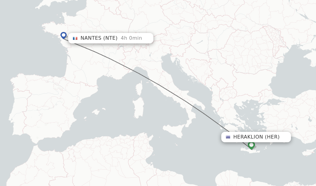 Flights from Heraklion to Nantes route map