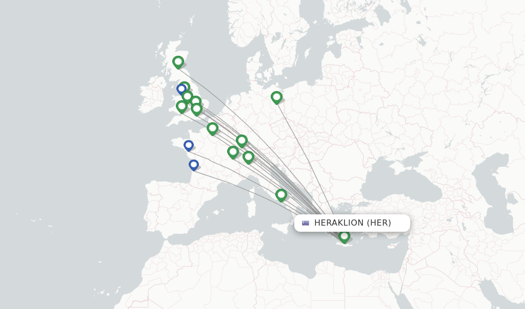 Route map with flights from Heraklion with easyJet
