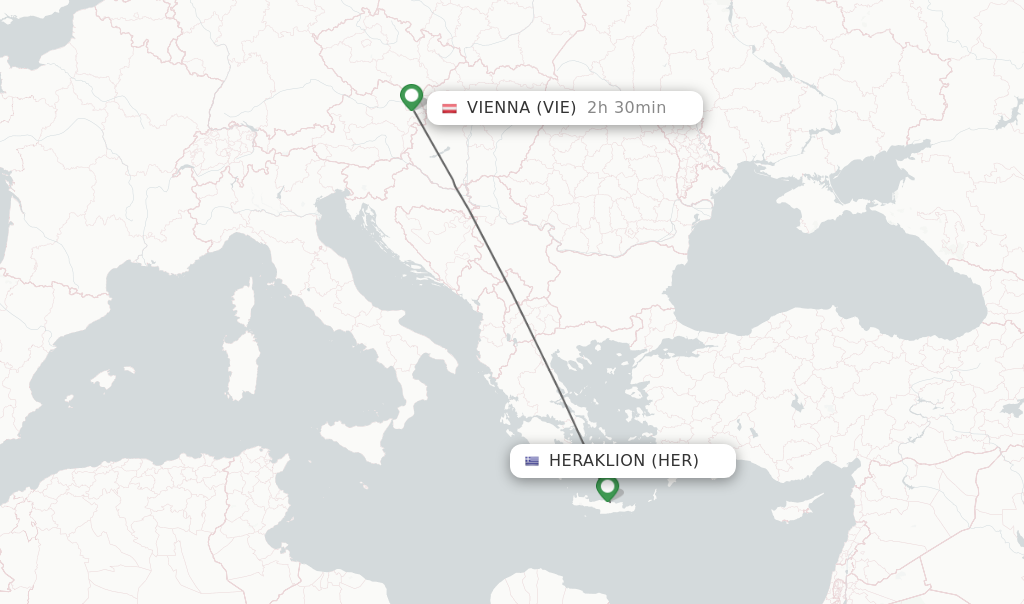 Flights from Heraklion to Vienna route map