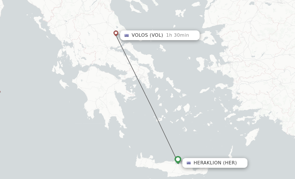 Flights from Heraklion to Volos route map