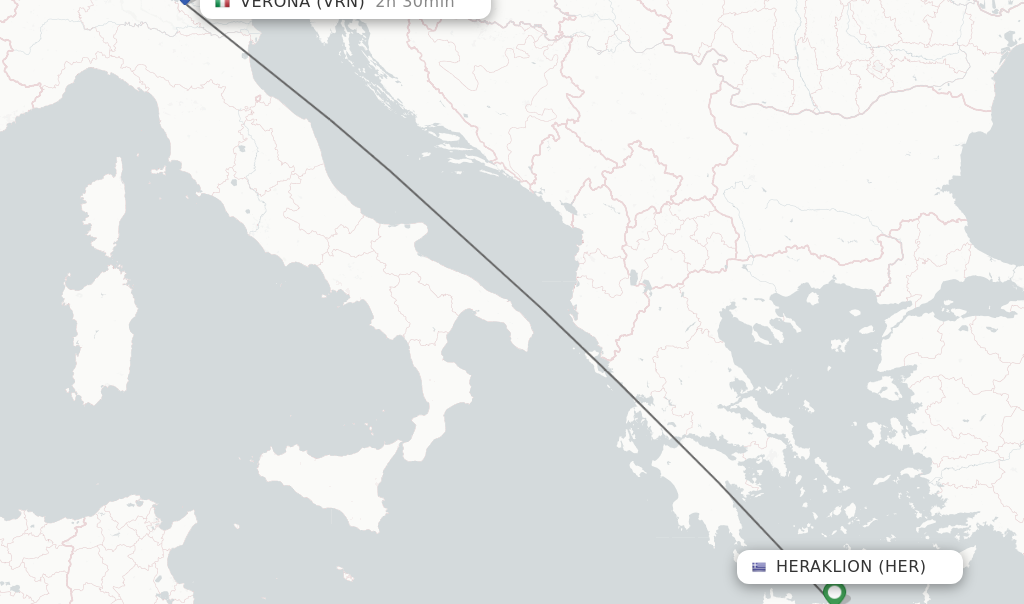 Flights from Heraklion to Verona route map