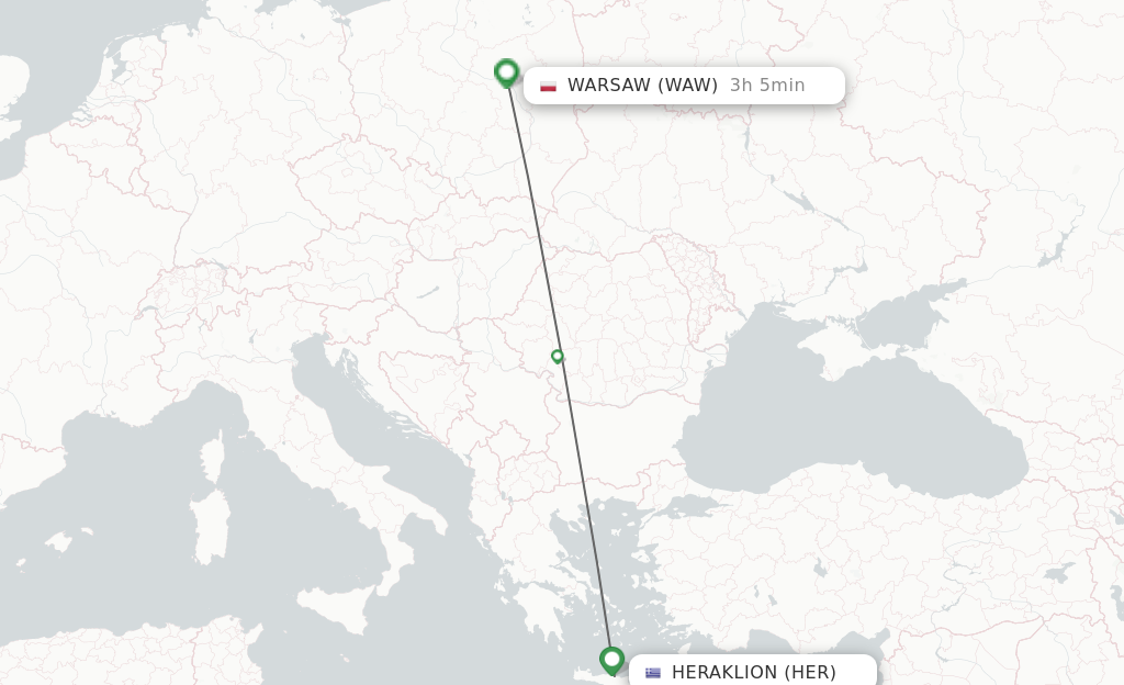 Flights from Heraklion to Warsaw route map