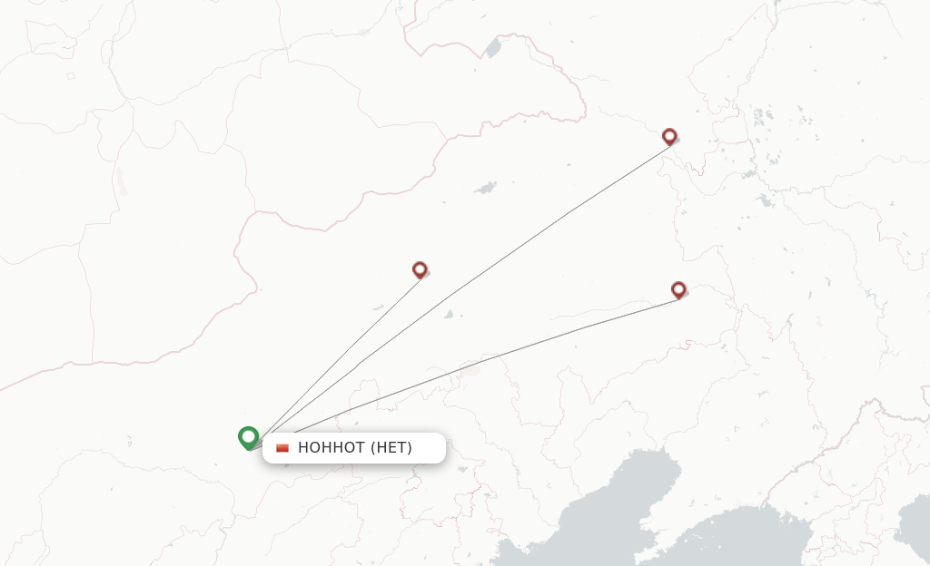 Route map with flights from Hohhot with Genghis Khan Airlines