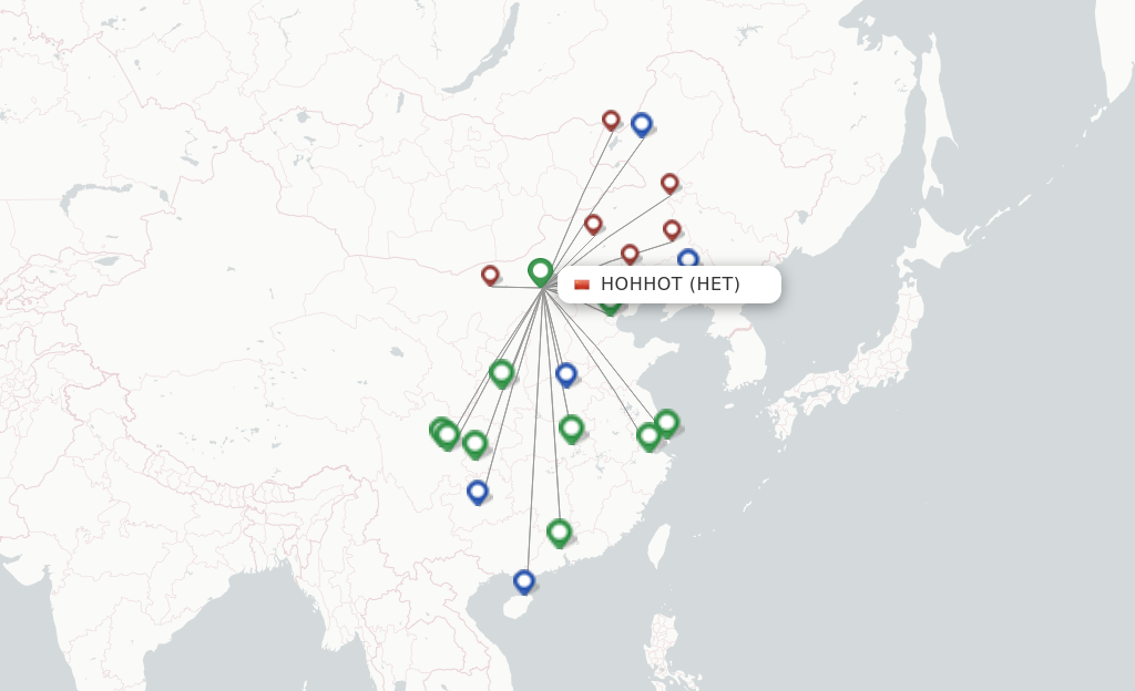 Route map with flights from Hohhot with Air China