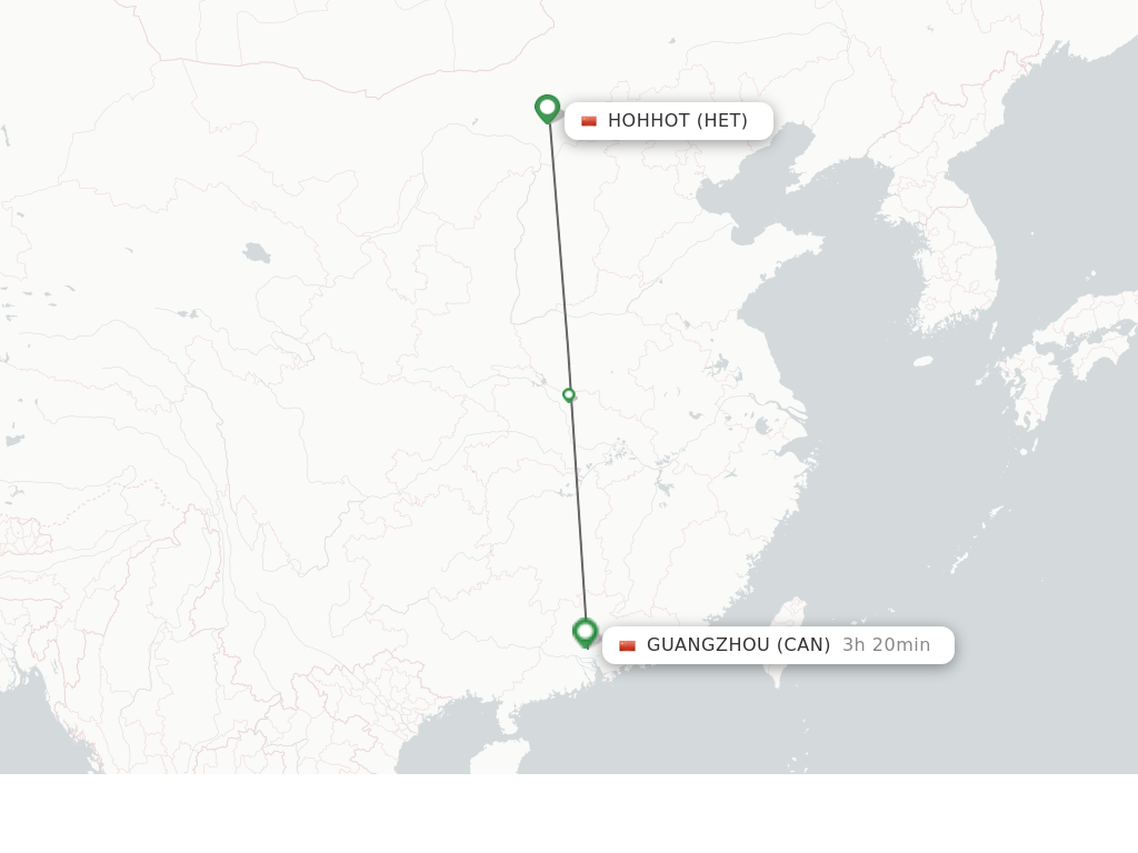 Flights from Hohhot to Guangzhou route map