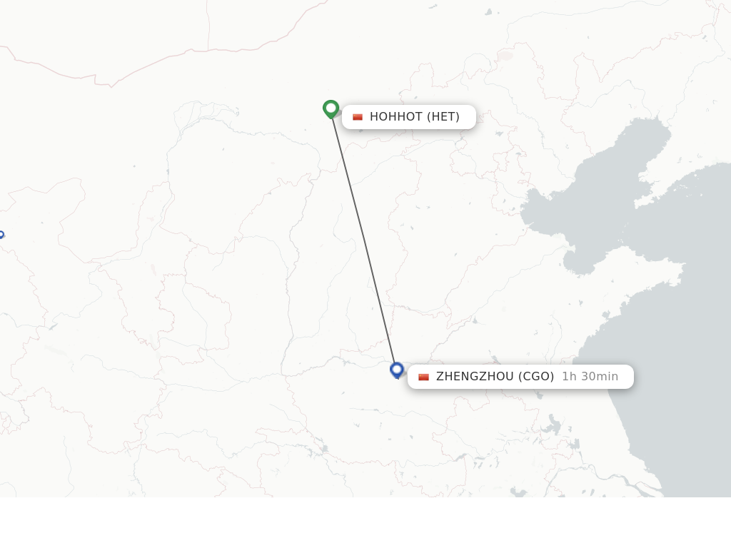 Flights from Hohhot to Zhengzhou route map