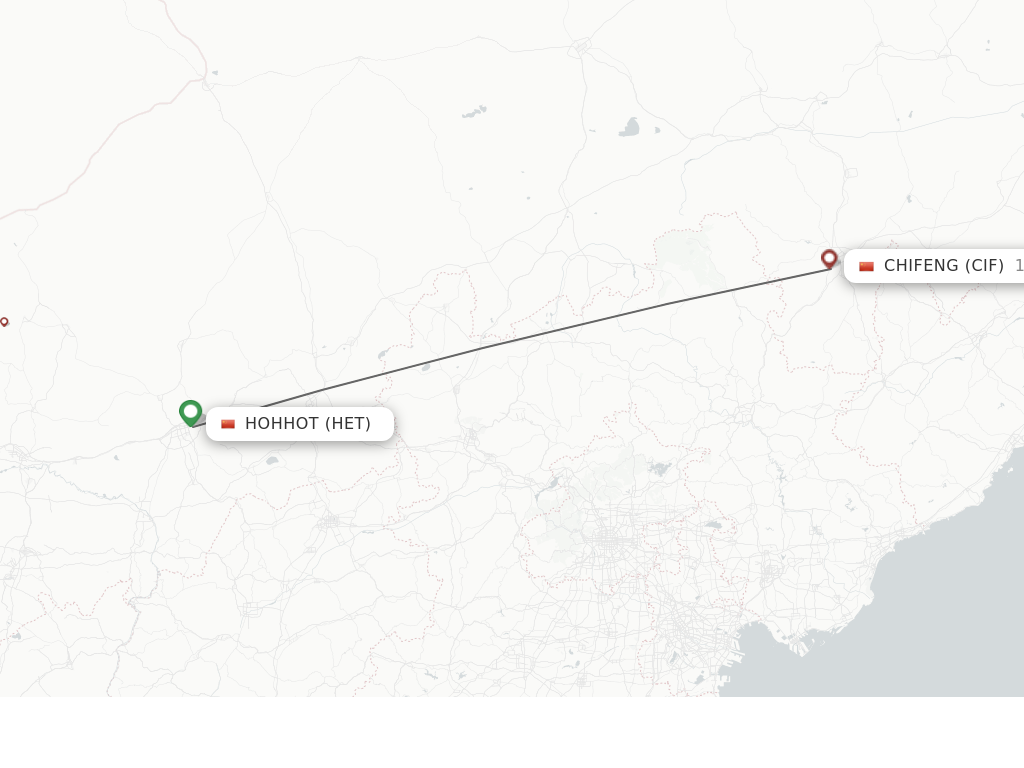 Flights from Hohhot to Chifeng route map