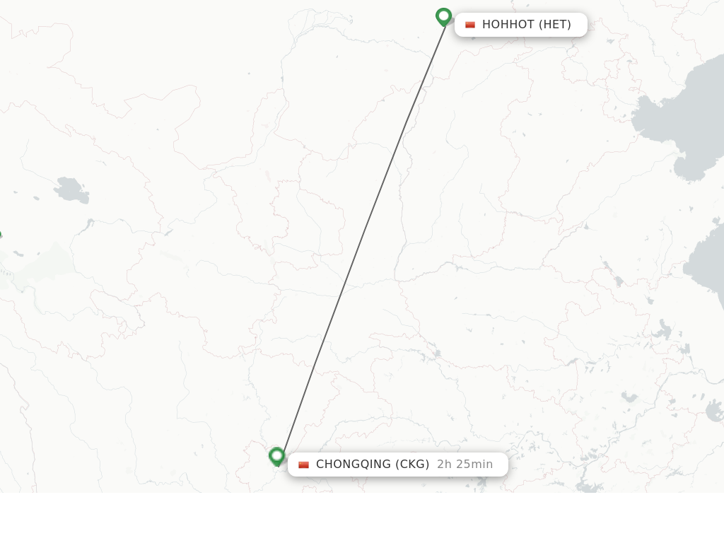 Flights from Hohhot to Chongqing route map