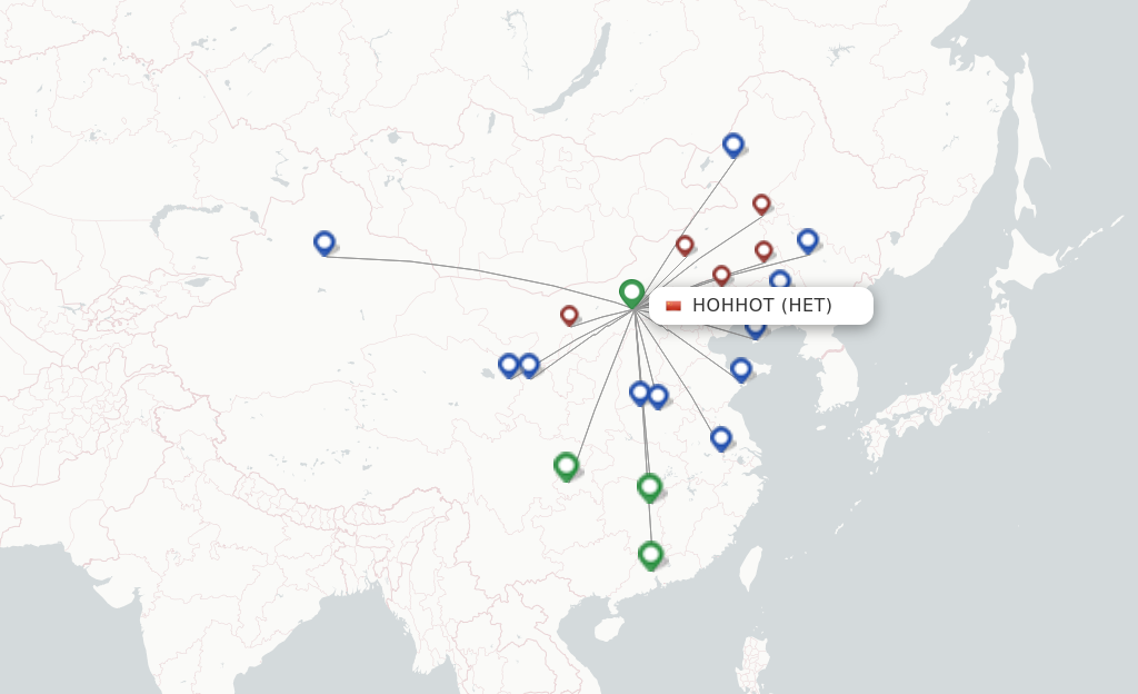 Route map with flights from Hohhot with China Southern