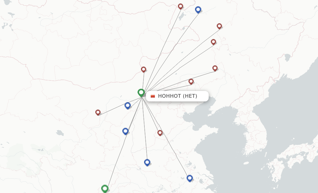 Route map with flights from Hohhot with Gestair