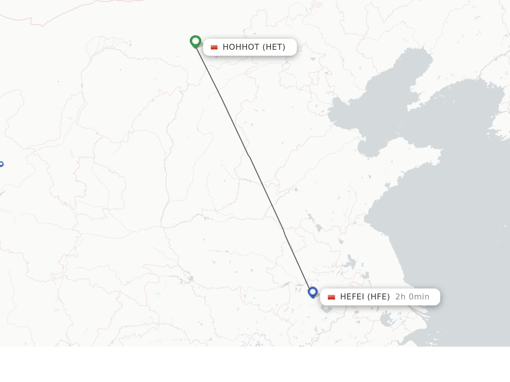 Flights from Hohhot to Hefei route map
