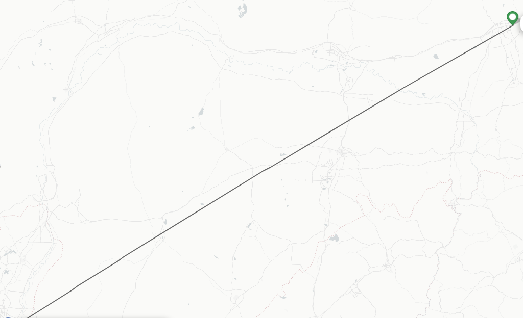 Flights from Hohhot to Yinchuan route map