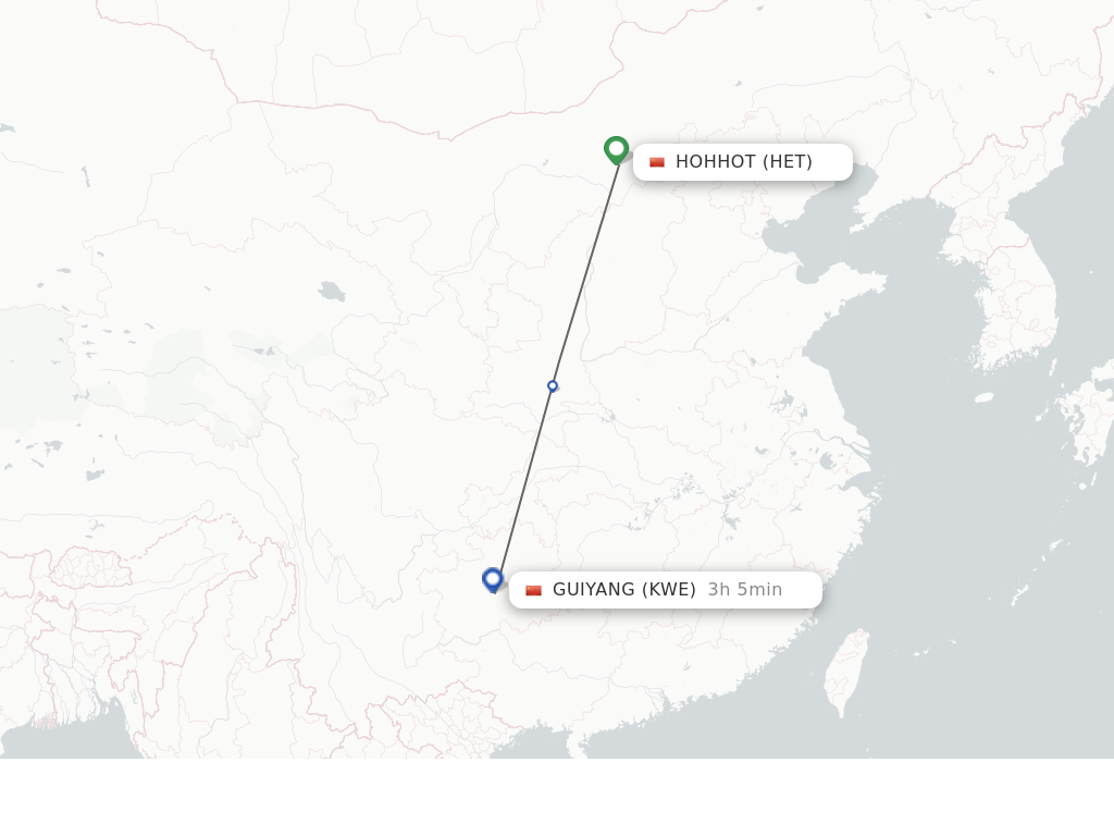 Flights from Hohhot to Guiyang route map