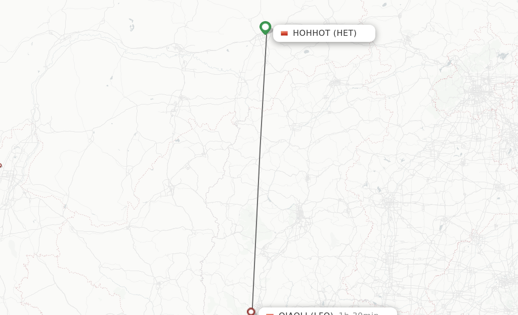 Flights from Hohhot to Qiaoli route map