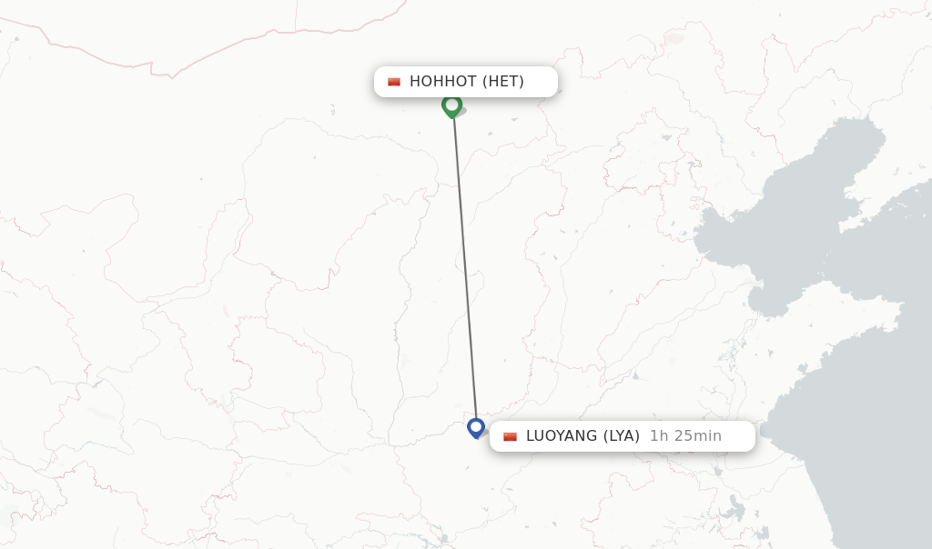 Flights from Hohhot to Luoyang route map