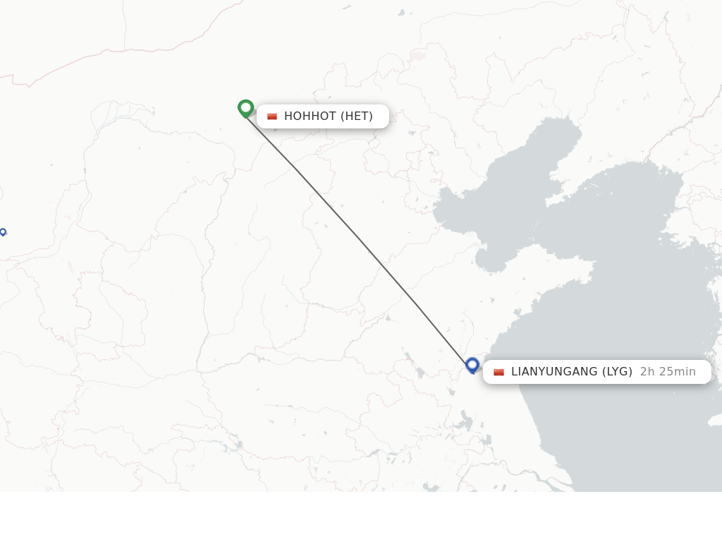 Flights from Hohhot to Lianyungang route map