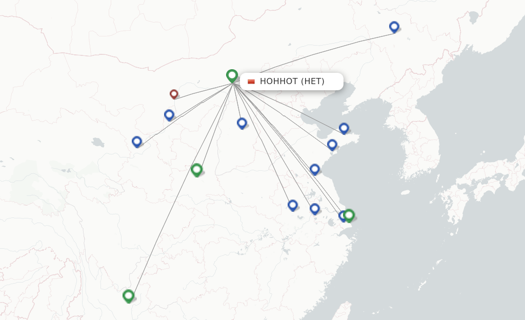 Route map with flights from Hohhot with China Eastern