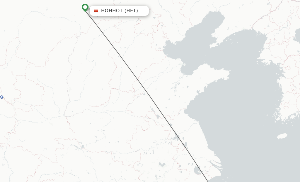 Flights from Hohhot to Ningbo route map