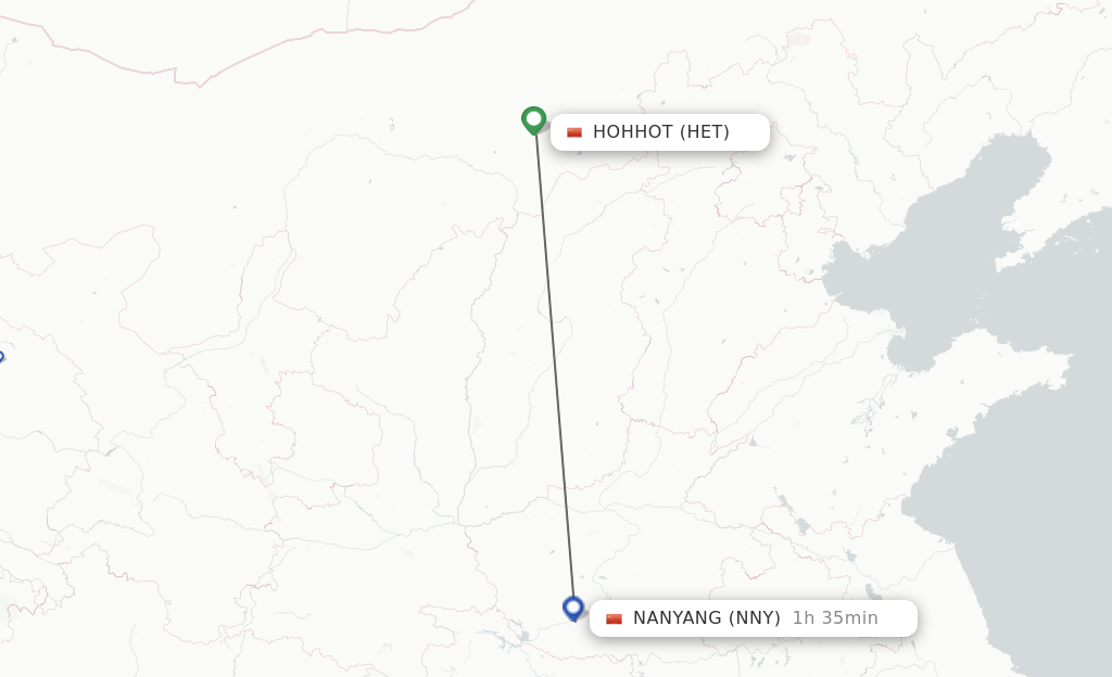 Flights from Hohhot to Nanyang route map