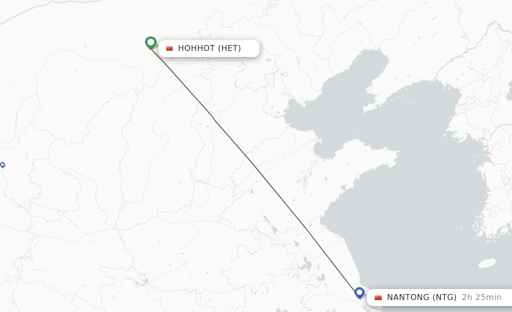 Flights from Hohhot to Nantong route map