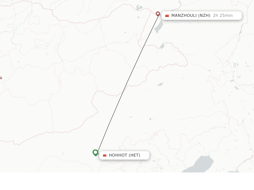 Flights from Hohhot to Manzhouli route map