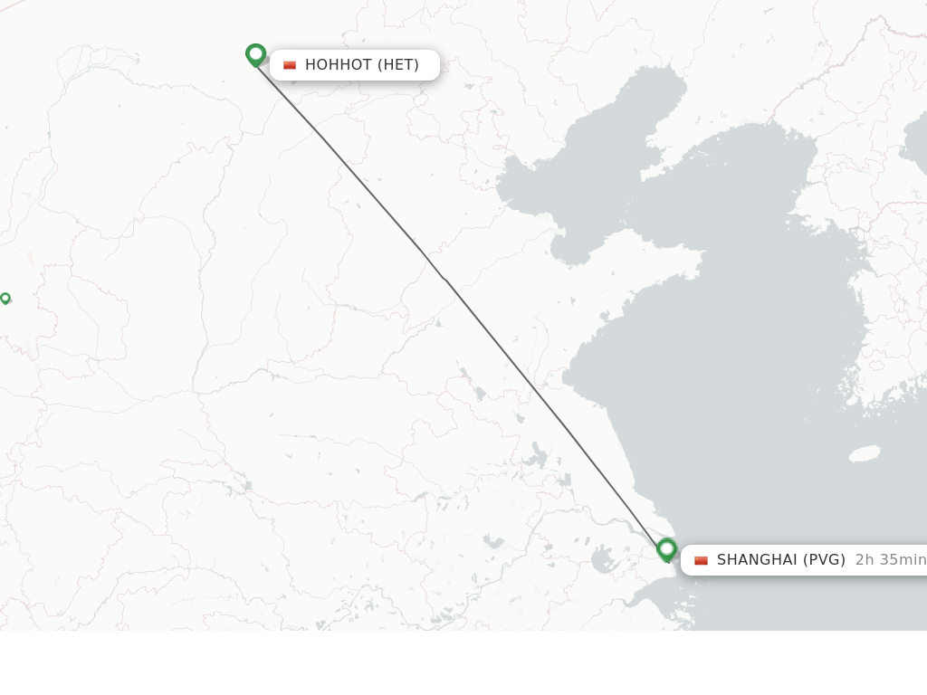 Flights from Hohhot to Shanghai route map