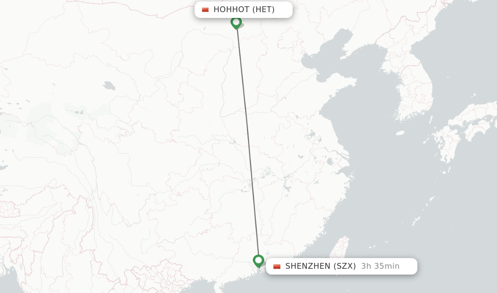 Flights from Hohhot to Shenzhen route map
