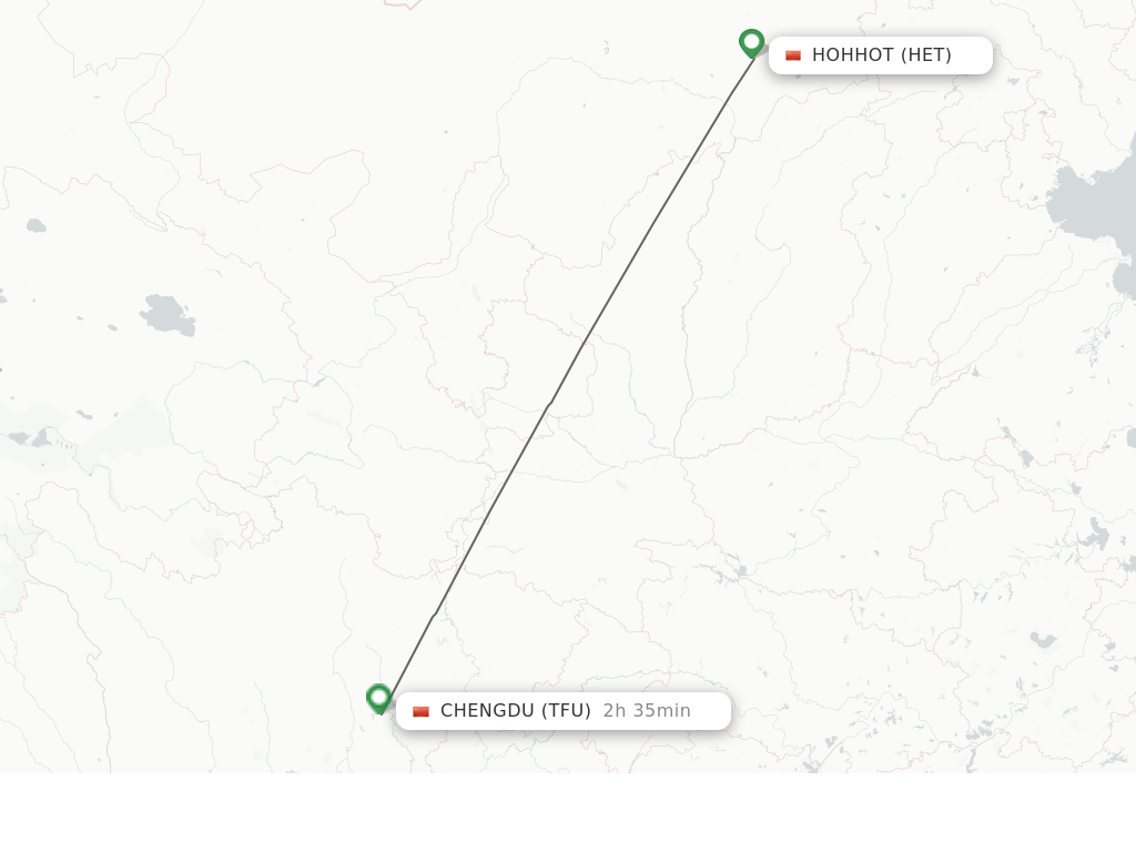 Flights from Hohhot to Chengdu route map