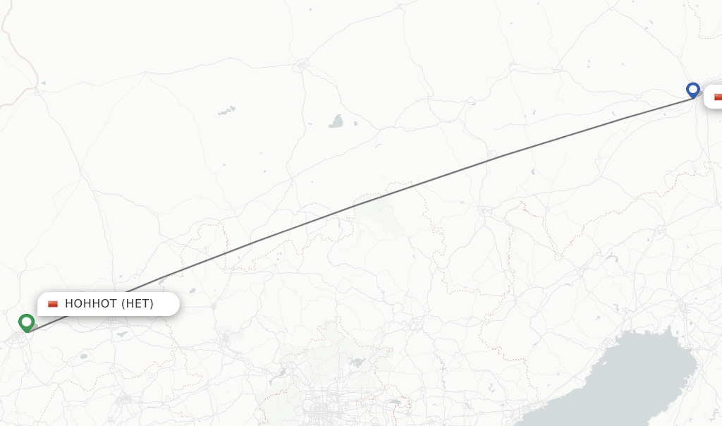 Flights from Hohhot to Tongliao route map