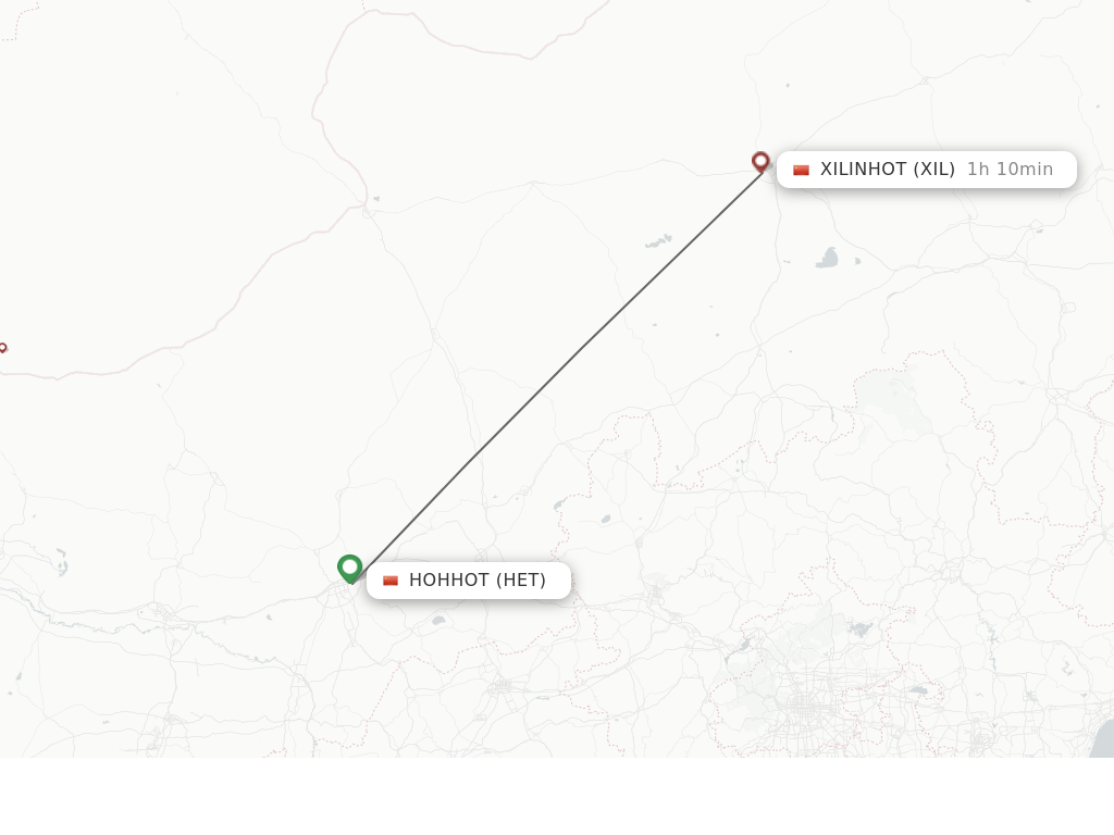 Flights from Hohhot to Xilinhot route map