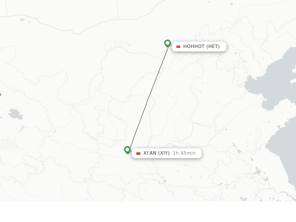 Flights from Hohhot to Xian route map