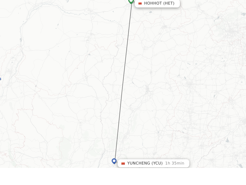 Flights from Hohhot to Yuncheng route map