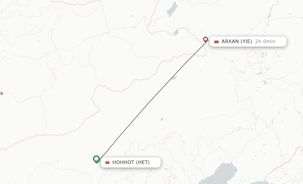 Flights from Hohhot to Arxan route map
