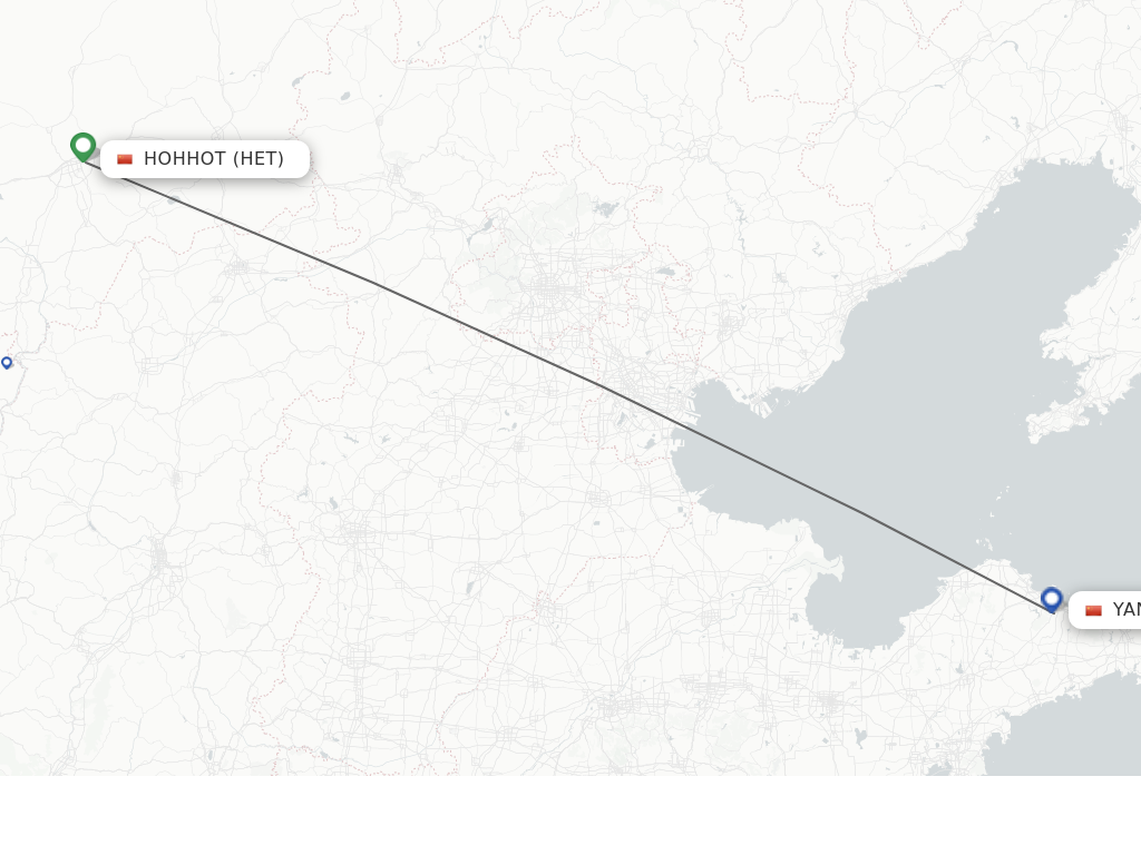 Flights from Hohhot to Yantai route map