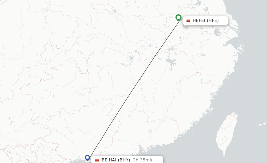 Flights from Hefei to Beihai route map