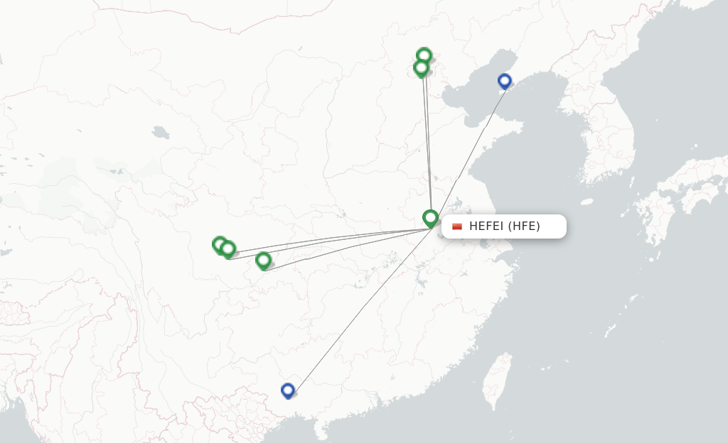 Route map with flights from Hefei with Air China