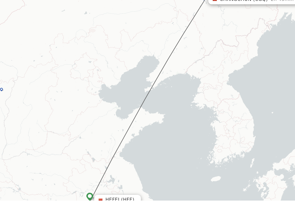 Flights from Hefei to Changchun route map