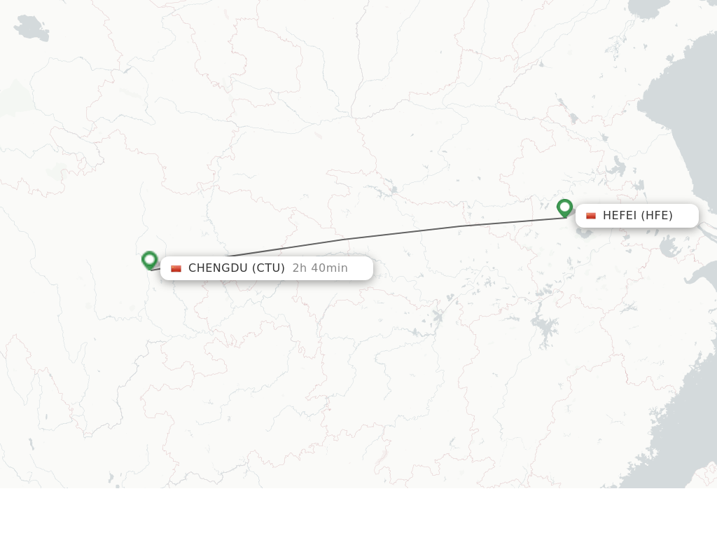 Flights from Hefei to Chengdu route map