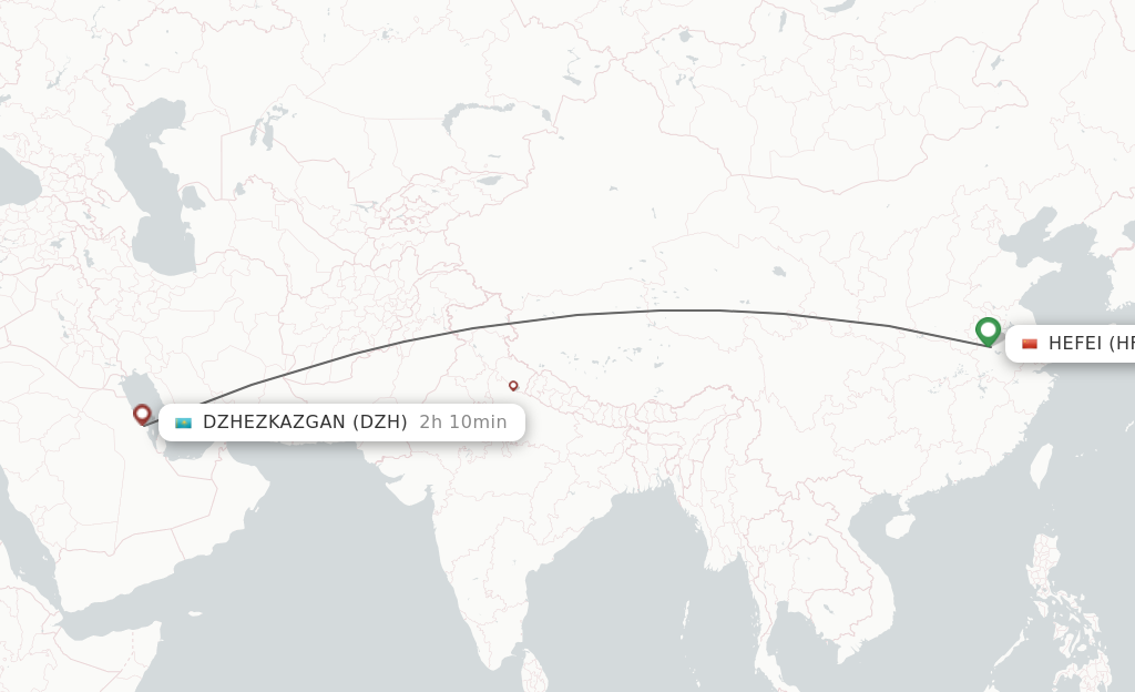 Flights from Hefei to Dazhou route map