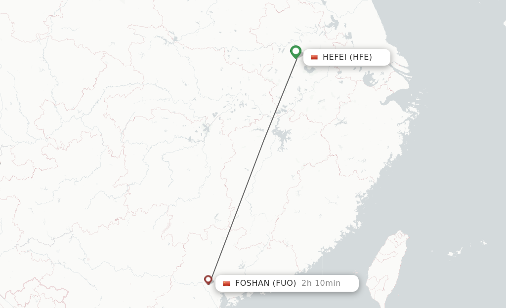 Flights from Hefei to Fuoshan route map