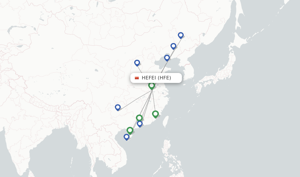 Route map with flights from Hefei with Hainan Airlines