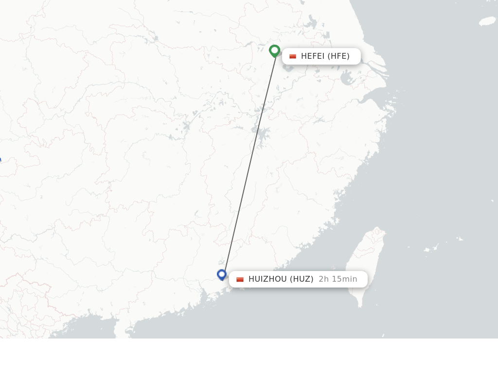 Flights from Hefei to Huizhou route map