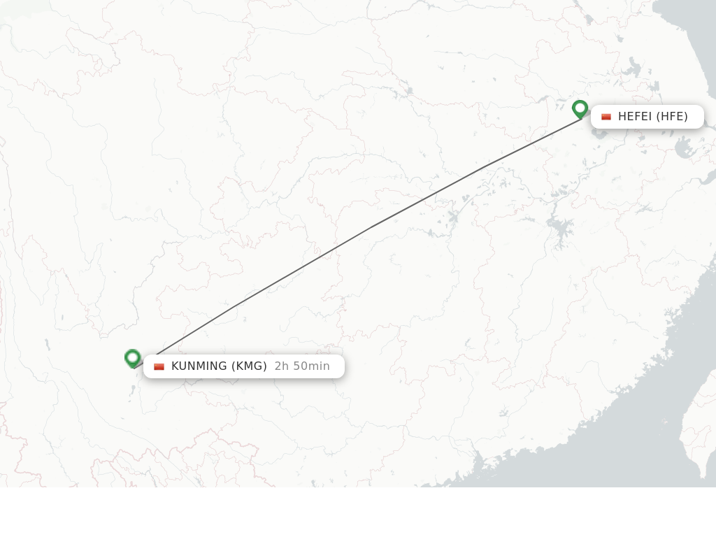 Flights from Hefei to Kunming route map