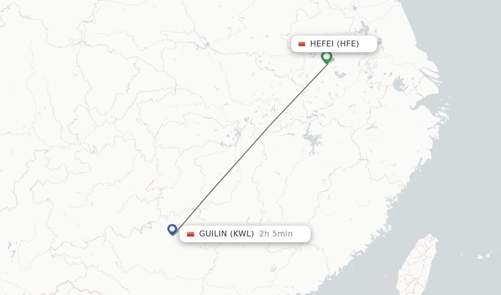 Flights from Hefei to Guilin route map
