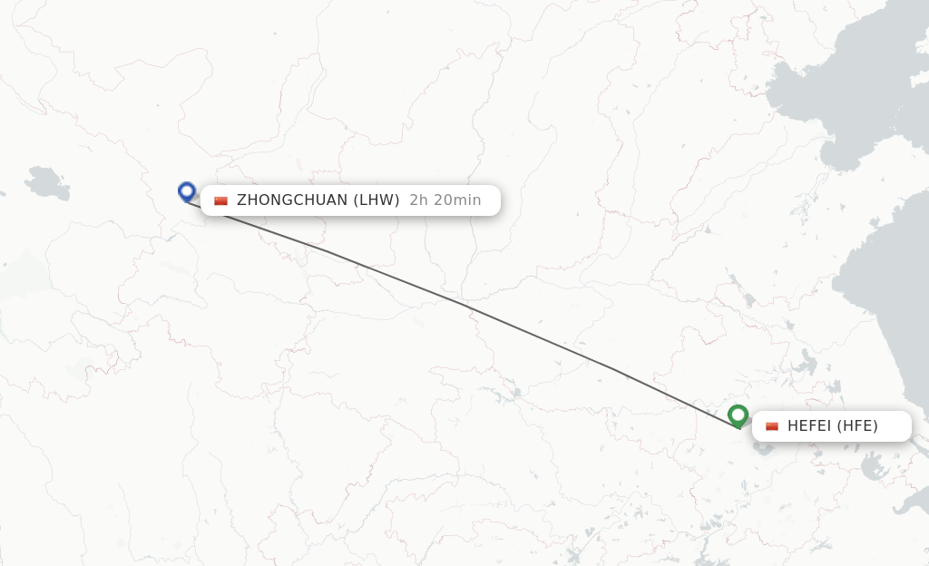 Flights from Hefei to Lanzhou route map